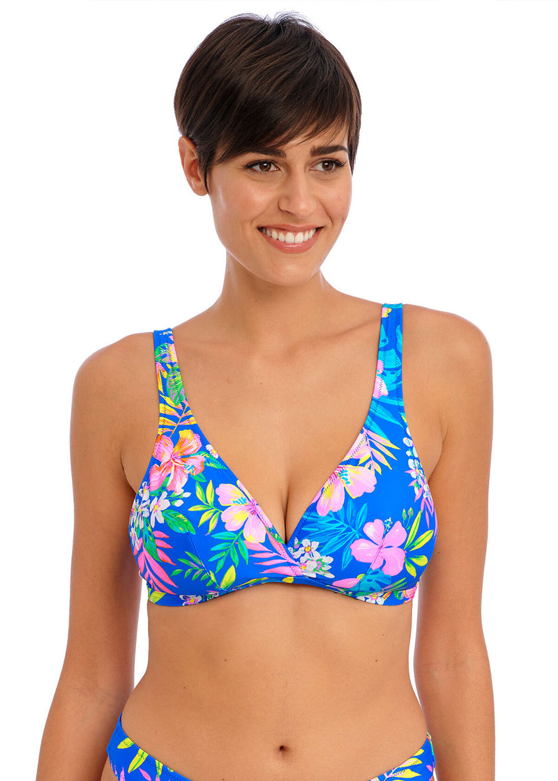 Freya Soft Triangle Bikini Top-Hot Tropics - Blue