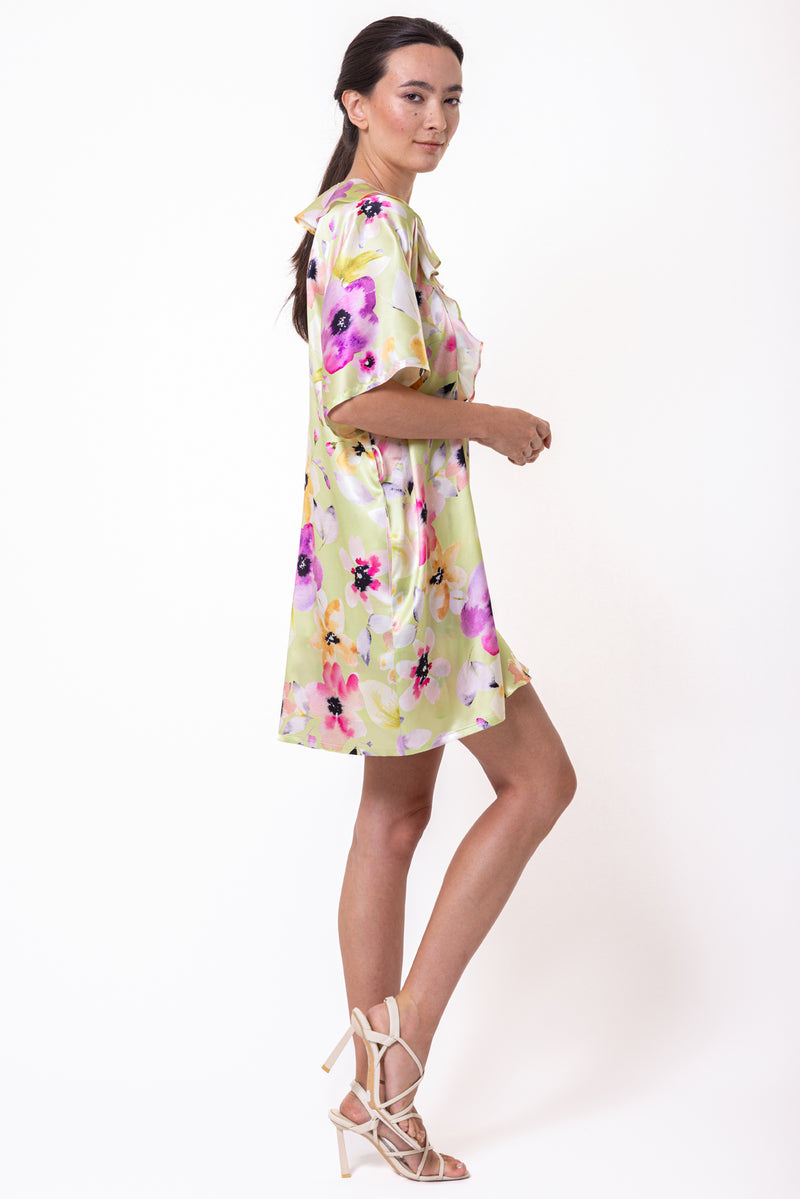 Christine Silk Short Robe - Floral Print- Made in Canada