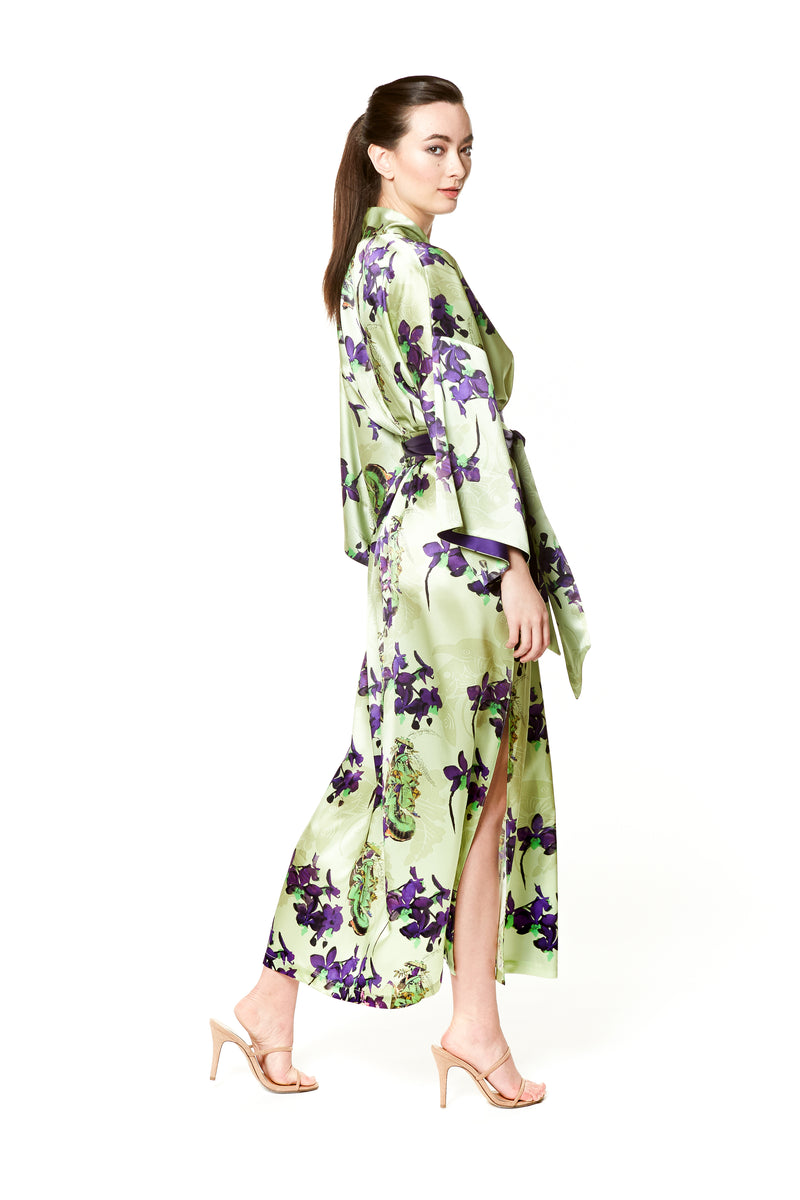 Christine Silk Long Robe - Pagoda Print - Made in Canada