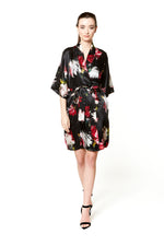 Christine Silk Short Kimono Style Robe - Valentina Print - Made in Canada