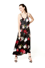 Christine Silk Long Nightgown - Valentina Print - Made in Canada