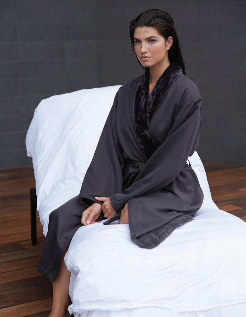 Kayanna Microfiber Shimmer Lined Robe - Charcoal