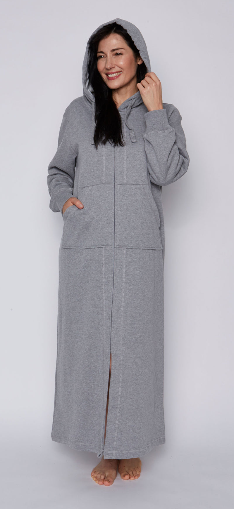 Kayanna Brushed Cotton Robe with hood-Gray