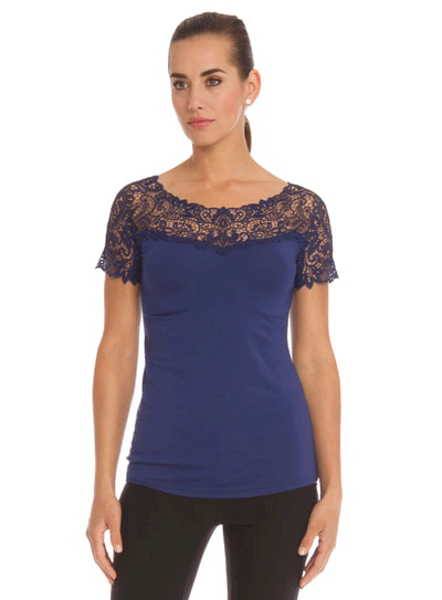 Arianne Teri Top - T-shirt Lace - Navy